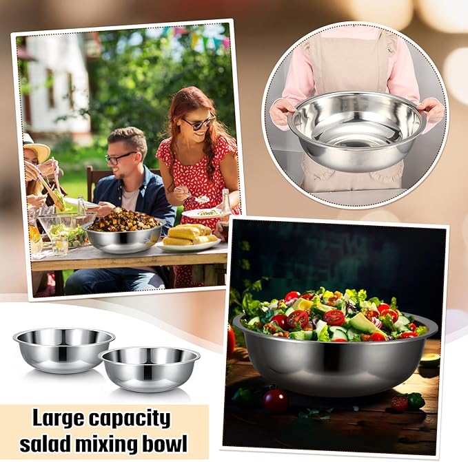 Nuogo 4 Pcs Stainless Steel Mixing Bowls Metal Mixing Bowls Extra Large Basin Salad Basin Deeper Edge Dishwasher Safe Mirror Finish for Home and Commercial, Silver (16 Inch 13 Qt) - Image 5