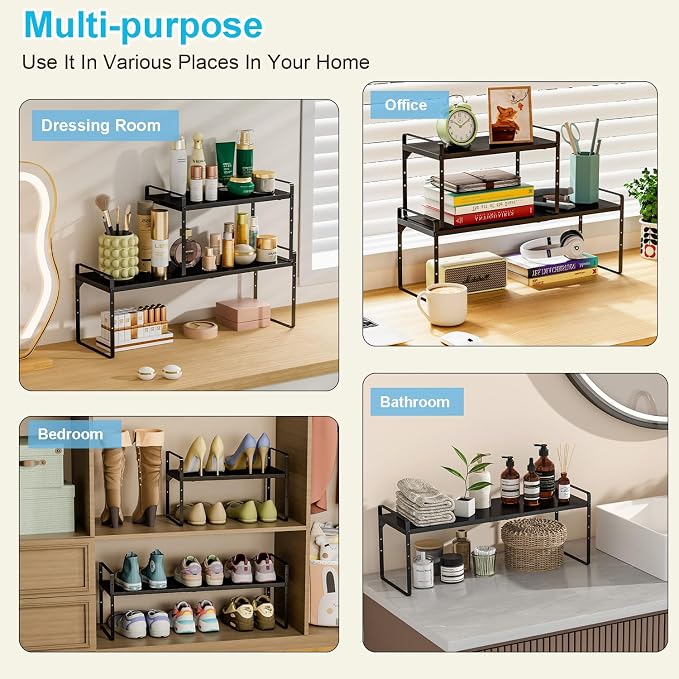 15.5 to 25.5 Inch Kitchen Cabinet Shelf Organizers, Adjustable Kitchen Counter Shelf Organizer, Set of 3 Expandable Countertop Storage Shelves, Stackable Design, 30LBS Heavy Duty, Space Saver - Image 9