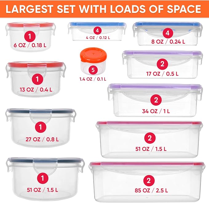 RockBerry 50 Pcs Large Food Storage Containers with Lids Airtight-85 OZ to small Containers-Total 526OZ Stackable Kitchen Set -BPA Free Leak proof containers (50Multi) - Image 2