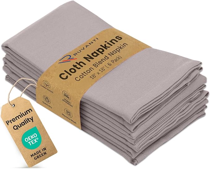 Ruvanti Cloth Napkins Set of 6, 18x18 Inches Napkins Cloth Washable, Soft, Durable, Absorbent, Cotton Blend. Table Dinner Napkins Cloth for Hotel, Lunch, Restaurant, Wedding Parties - Coffee Grey by Ruvanti