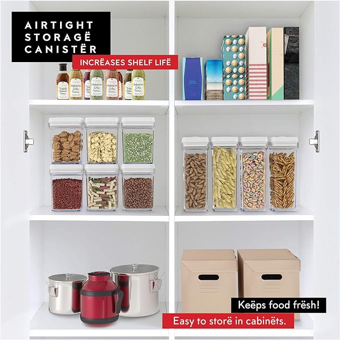 DWËLLZA KITCHEN Airtight Food Storage Containers Set - 12 PC Set - For Kitchen Pantry Organization and Storage - BPA-Free - Clear Plastic Dry Food Canisters with White Lids, Keeps Food Fresh. - Image 2
