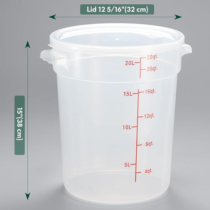 22 Quart Translucent Round Food Storage Container with Lid, Pack of 4 – NSF Listed, BPA-Free, Commercial-Grade Polypropylene, Freezer & Dishwasher Safe, Non-Stick, Easy-Read Graduations - Image 2