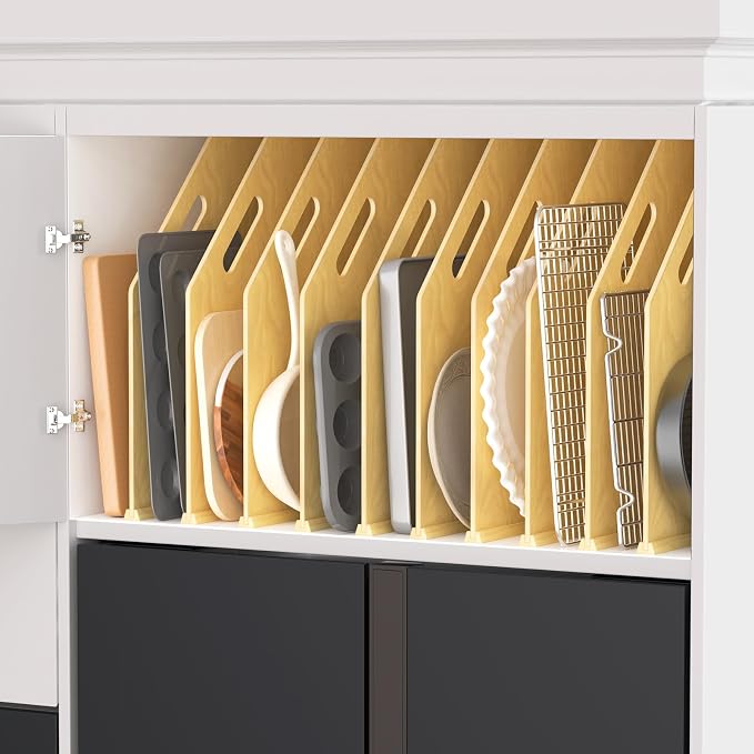10 Pack Wood Tray Dividers for Cabinet, Cookie Sheet Organizer for Cabinet | No cutting required, Premium Wood, 2 Assembly Methods, Kitchen Cabinet Dividers for Storing pans, Baking tray, Cutting Board - Image 6