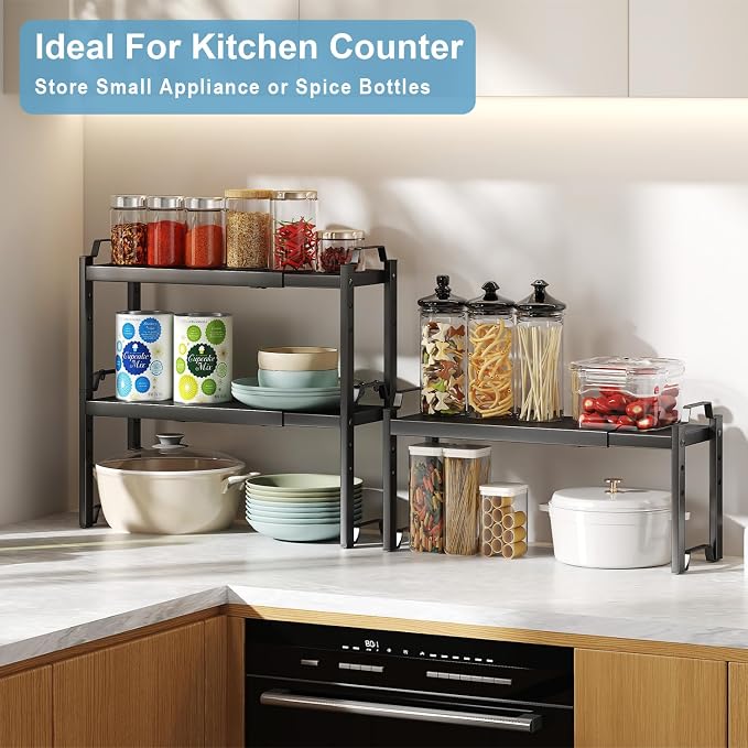 Narrow Expandable Cabinet Shelf Organizer 5.51" Width, Kitchen Counter Storage Shelves Spice Racks, Small Cupboard Countertop Tabletop Shelves Organizers, Expandable Adjustable Stackable, Load 30LBS - Image 6