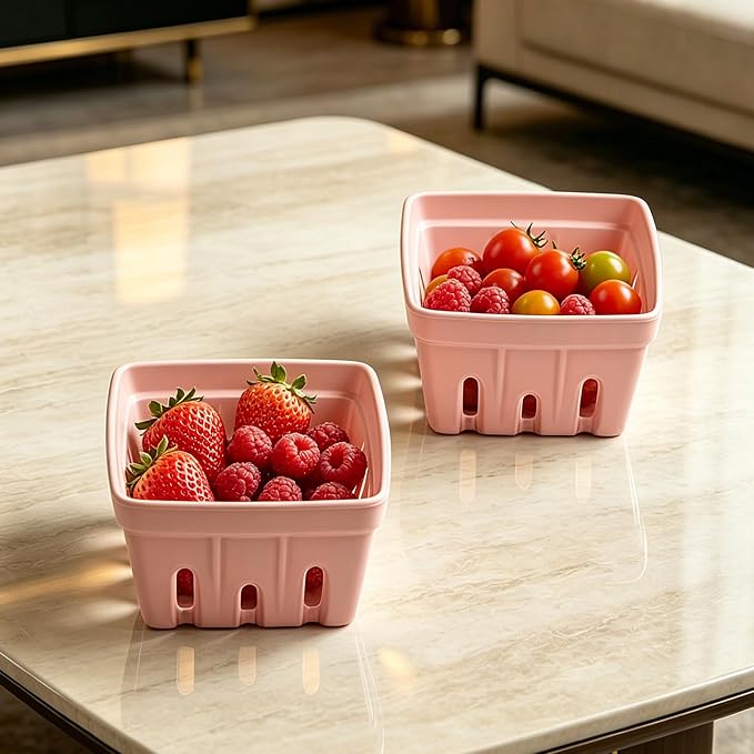 Ceramic Berry Basket, 5.4" Colander Set of 2 with Holes | Drainage holes help excess water flow away after washing berries, grapes, cherries, tomatoes, and fresh fruit - Image 7