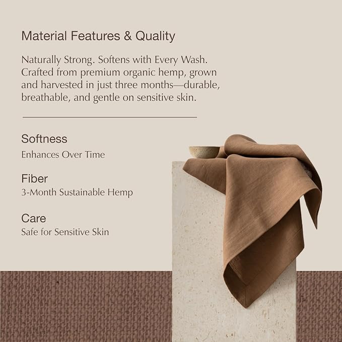 KNOKNO Home Pure Hemp Placemats 18 x 12 Inch Set of 4 Handcrafted with Mitered Corners Natural Fabric,Machine Washable Table Mats for Dining Tables (Chocolate Brown, Placemats | Set of 4) - Image 2