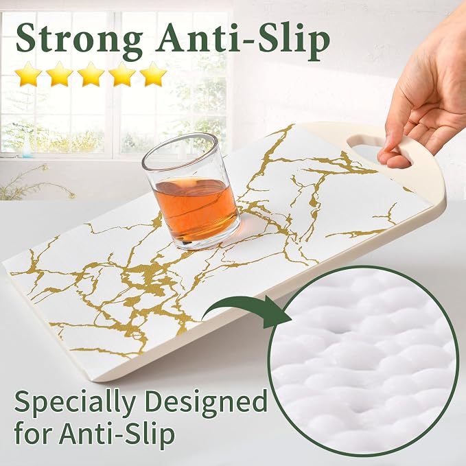 Drawer and Shelf Liner for Kitchen Cabinet Non Slip Waterproof | Shelf Paper 17 in X 30 Ft Non Adhesive Refrigerator Liners Gold White Marble Easy Liners for Bathroom Cupboard - Image 2