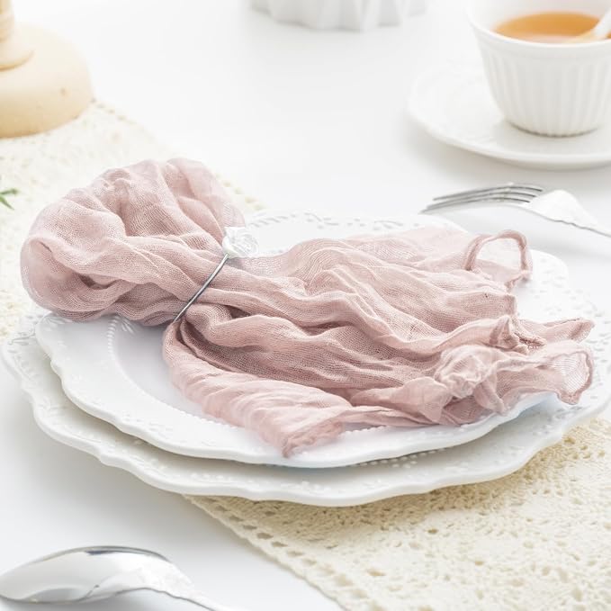 100 Pack Dusty Pink Cloth Napkins 21x21 Inches Dusty Pink Cheesecloth Napkins Set of 100 Washable Dinner Table Napkins for Wedding Bridal Baby Shower Party Rustic Boho Cotton Gauze Party Table Decor - Image 5