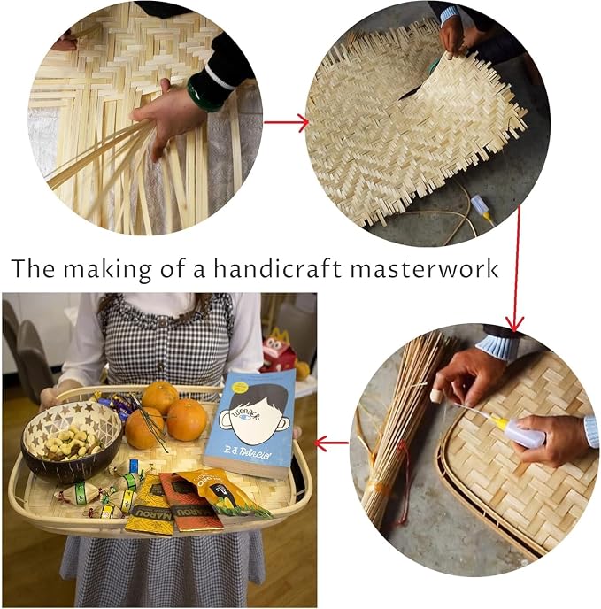 Set of 4 pcs Rectangular Bamboo Wicker Serving Trays with Handles, Handwoven Coffee Trays for Coffee, Breakfast, Bread, Food, Dish and Decorative Trays for Dining Table - Image 7