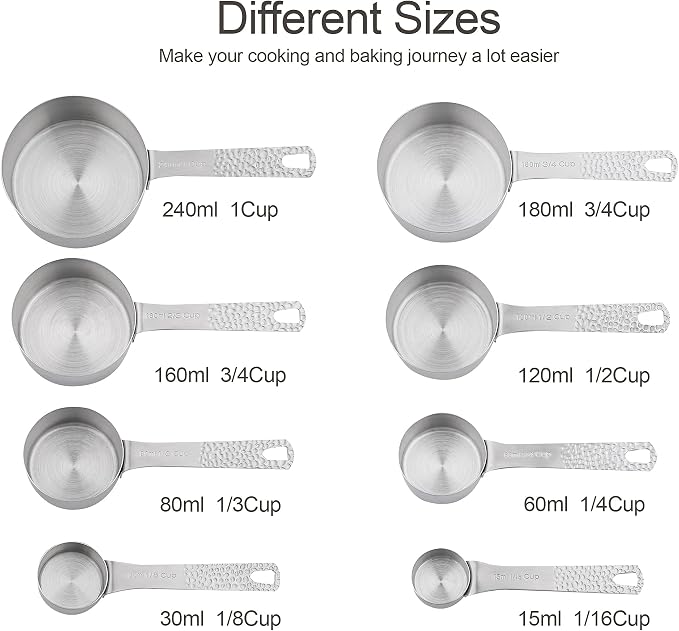 Measuring Cups and Spoons set, 18/8 Stainless Steel Measuring Cups and Spoons, Metal Measuring Tools for Kitchen & Baking, Metric & US Measure Cups and Spoons Set for Dry & Liquid - Image 4