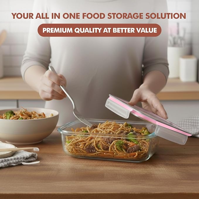 Razab 16 Pc (Set of 8) 30 Oz Glass Meal Prep Containers with Lids, Airtight Large Glass Food Storage Containers, Reusable Leak Proof BPA Free, Freezer to Oven and Dishwasher Safe - Image 7