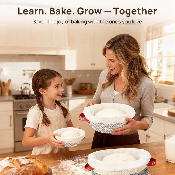 Sourdough Starter Kit 5 Banneton Round & Oval, Consciot Cotton Rope Bread Proofing Basket Set, Sourdough Bread Baking Supplies, Bread Baskets With Liners & Covers, Gift for Bakers Women Kids Family - Image 3