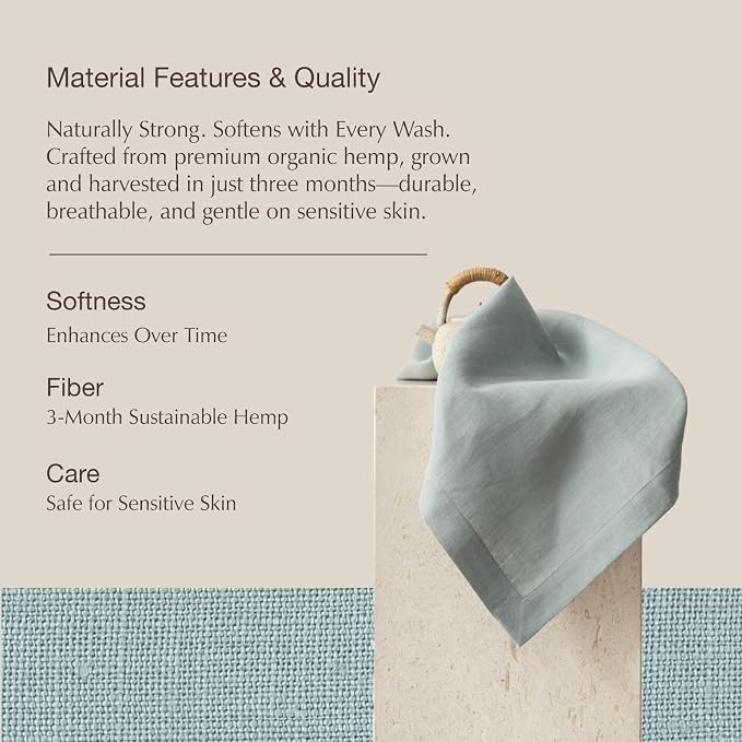 KNOKNO Eco-Friendly Hemp Napkins – 100% Organic, 18 x 18 Inch Cloth Napkins, Set of 4 | Sustainable 3-Month Growth Hemp, Reusable & Biodegradable Handmade Table Linens - Image 2