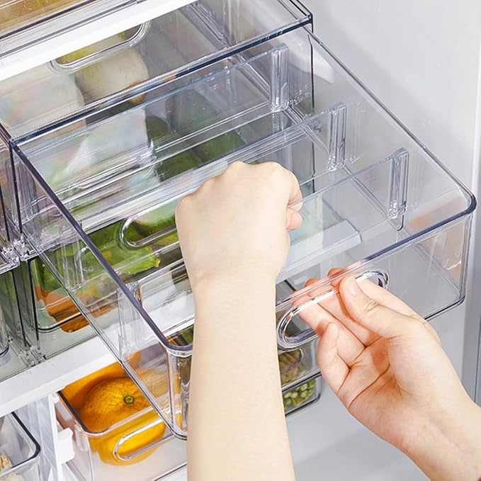 2Pack Stackable Fridge Drawers Pull-Out Bins Divided Produce Saver Containers for Refrigerator Storage Organizers for Veggie Fruit Berry Pantry Cabinet Makeup Clothes - Image 5
