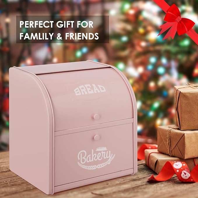 Bread Box, Metal Bread Box For Kitchen Countertop, Bread Storage Container Holds 2 Loaves Of Bread, High Capacity Breadbox, Bread Holder Suit Farmhouse Kitchen Decor For Counter (Pink) - Image 7