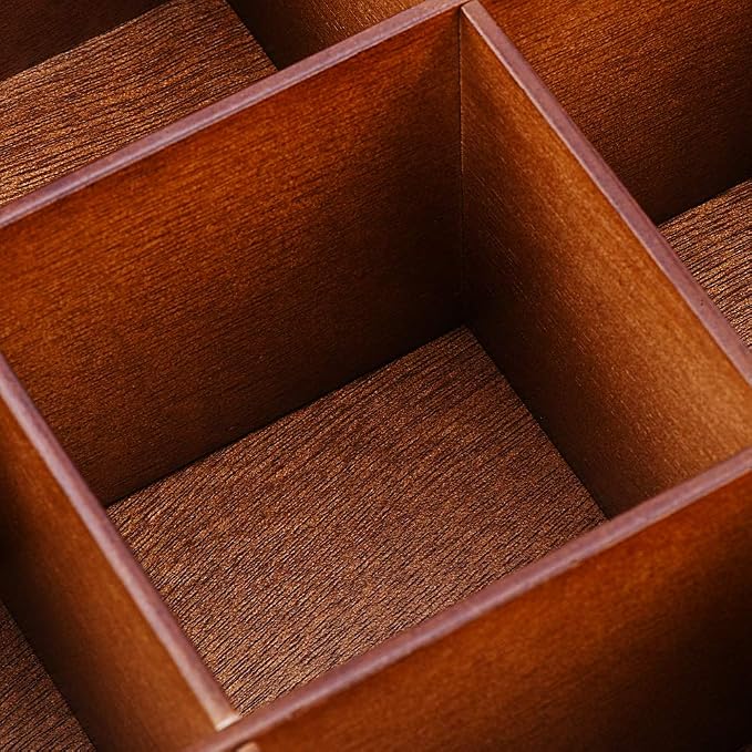 Wood Tea Storage Box, Teabag Storing 9 Compartments Wooden Tea Box Hinged Glass Lid Tea Organizer-Brown - Image 7
