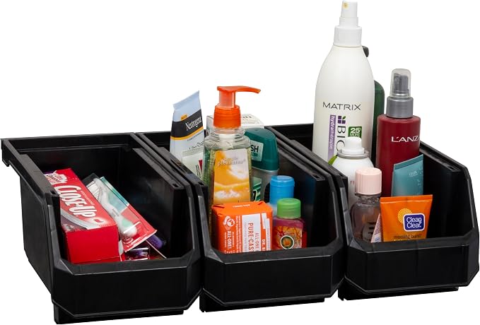 Medium Stackable Plastic Storage Bins, 8-Pack, Black | Open-Front Stackable Bins For Garage, Pantry, Closet & Office, 11"L X 5,5"W X 5"H, Nests When Empty, Durable Plastic, - Image 8