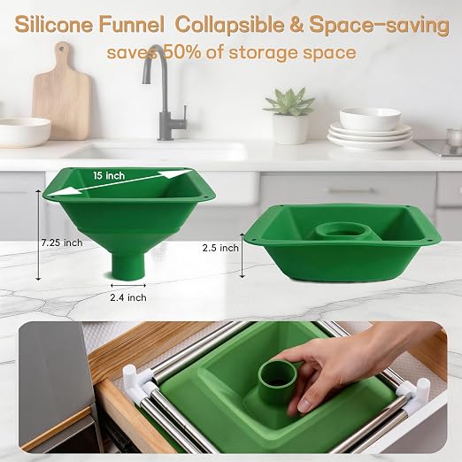 Extra Large Silicone Collapsible Funnel with Adjustable Stand, 15" Wide Mouth for Freeze Dryer, Food Transfer to Mason Jars & Mylar Bags, Dishwasher Safe Space-Saving Kitchen Accessory - Image 5