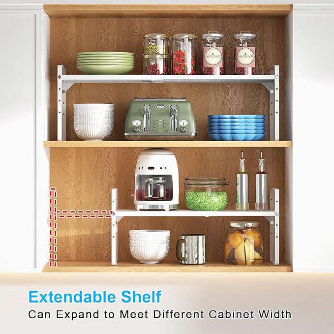 15.5 to 25.5 Inch Kitchen Cabinet Shelf Organizers, Adjustable Kitchen Counter Shelf Organizer, Set of 3 Expandable Countertop Storage Shelves, Stackable Design, 30LBS Heavy Duty, Space Saver - Image 4