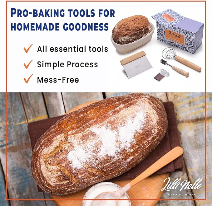 Banneton Oval 10" Sourdough Proofing Basket Set, Artisan Bread Kit, Sourdough Starter Kit, Gifts for Bakers - Image 2