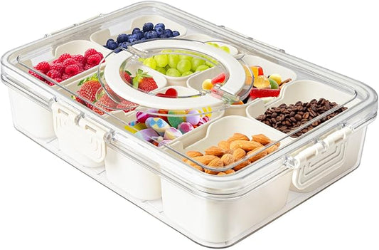 Divided Snackle Box with Handle Food Serving Tray Charcuterie Board with Lid Stackable Fruit&Veggie Container with 8 Small with Removable Boxes for Travel Snack Candy Nuts Spice by MineSign