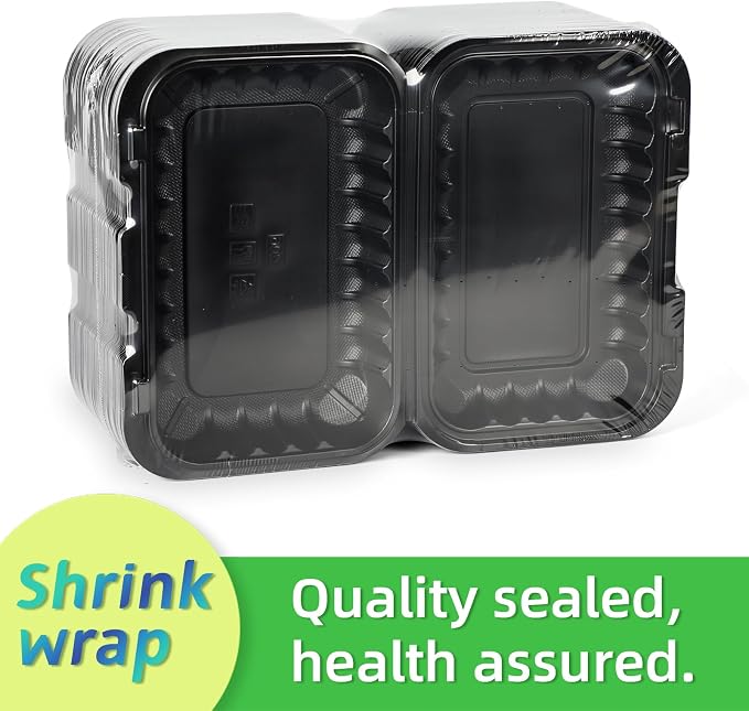 50-Pack 27oz 9x6 Black To Go Container - Shrink Wrapped No Pre-Wash | Sturdy BPA Free | Reusable & Secure Seal | Microwave, Freezer Safe Boxes For Restaurant, Catering, BBQ & Leftovers - Image 2