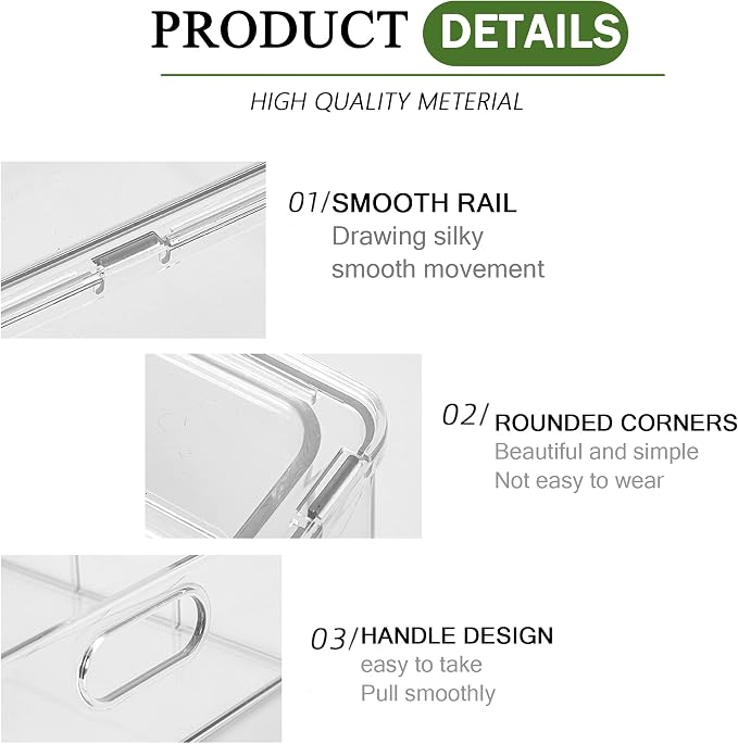 bealy 2 Pack Refrigerator Organizers and Storage, Stackable Clear Pull out Drawer Organizer Bins, BPA-Free Fridge Organizer and Storage for Fruit, Produce, Drink, Snack and Food Storage Containers - Image 6