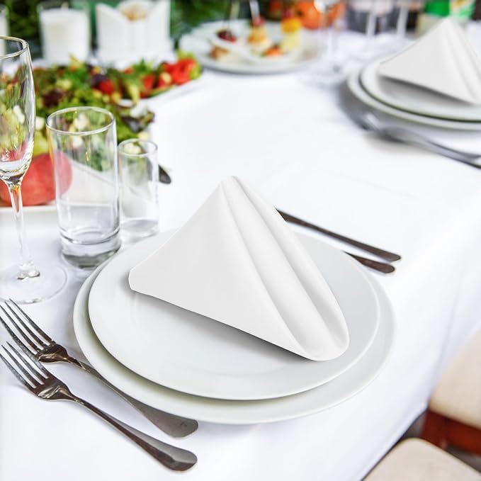 SuperO Set of 40 Cloth Napkins 17 x 17 Inch, Polyester Solid Washable Dinner Napkins with Hemmed Edges,Great for Restaurant, Wedding and Party(White) - Image 4