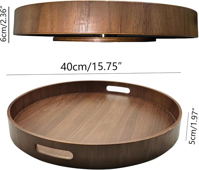 i-lan Wooden Lazy Susan Turntable-16inch Rotating Tray with Dual Handles & Silent Bearing for Kitchen Cabinet, Dining Table & Cake Decorating Organizer (Walnut Wood) - Image 3