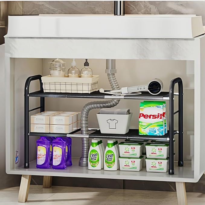 Expandable Under Sink Organizer with 10 Removable Panels, Adjustable Storage 2-Tier Shelf for Kitchen, Bathroom, Pantry,Multi-Purpose Expandable Cabinet Shelf Rack (19-35.5 Inch) (brown, Large) - Image 5