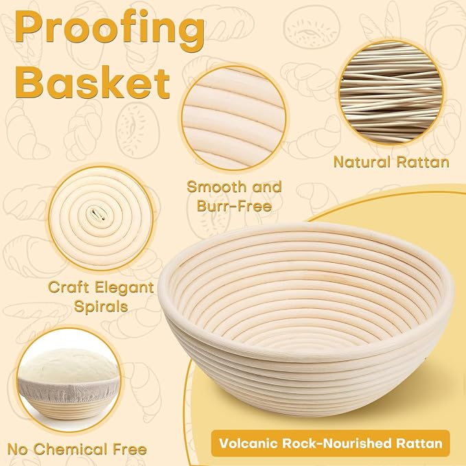 Sourdough Starter Kit, Sourdough Kit Include Banneton Proofing Basket, Sourdough Starter Jar, Bread Lame, Dough Scraper, Dough Whisk Scraper and Silicone Bread Sling - Image 3