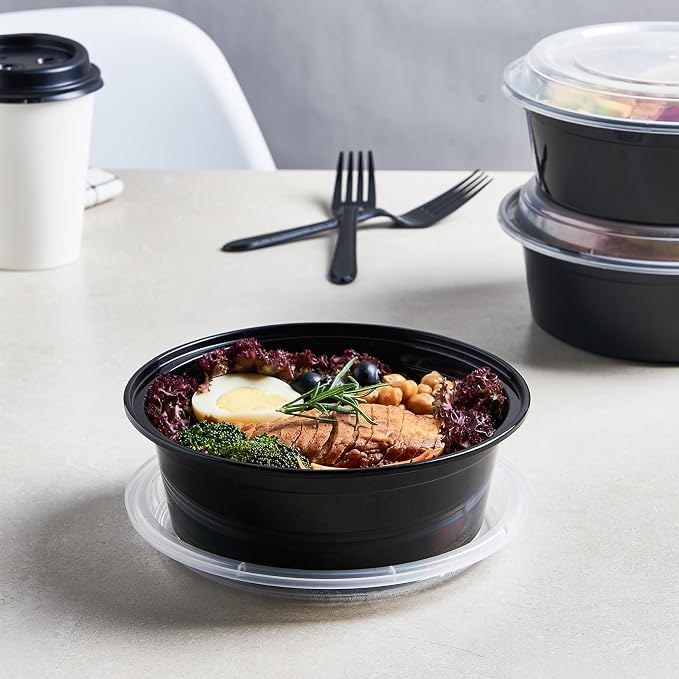 Jaluxing 32 oz 50 ct Round Meal Prep Containers with Lids Plastic Food Storage Lunch Plan To Go Box Disposable Take Out Bowls BPA Free Durable Stackable Microwave Freezer Safe (Formerly FULING) - Image 5