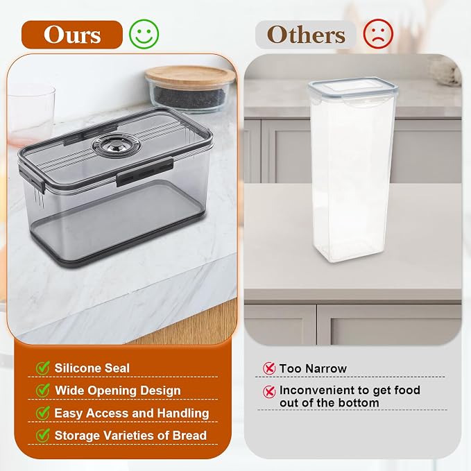 ANYPROLUS Bread Box for Homemade Bread Boxes for Kitchen Counter Airtight, Time Recording Bread Storage Container with Lid, Bread Containers Storage Airtight Loaf Bread Keeper, Dark Grey - Image 7