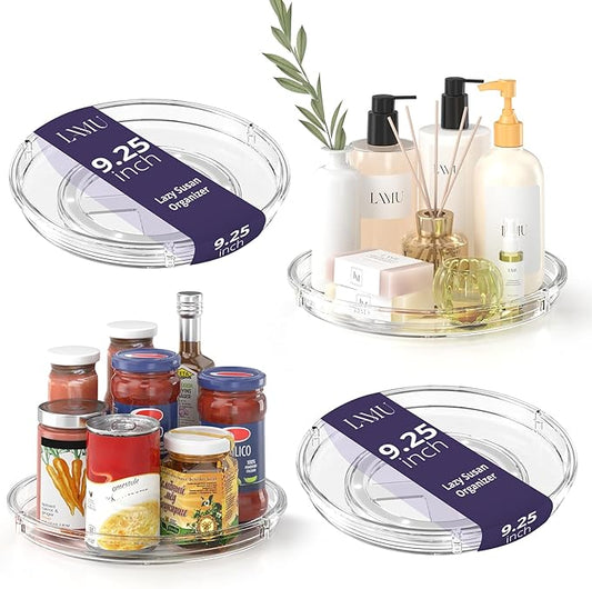 LAMU 4 Pack 9.25in Lazy Susan Organizer, Clear Lazy Susan Turntable for Cabinet, Refrigerator, Table Top, Kitchen, Bathroom, Pantry Organizers and Storage by YourHome-OrganizationHelper