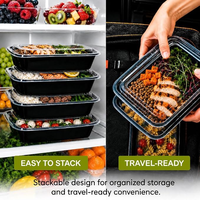 NEW Meal Prep Containers 38oz Lids Utensils 50-Pack 300 Pieces Reusable Sturdy Plastic Bento Box Single Compartment Takeout Food Stackable Leakproof Storage BPA-Free Microwave Freezer Dishwasher - Image 5
