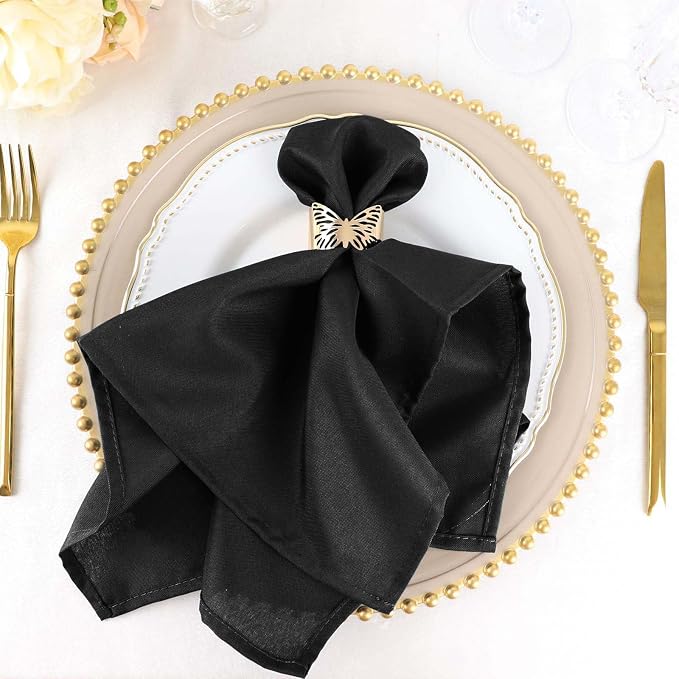 Efavormart Premium Cloth Napkins Set of 25, 20x20 Inch Black Seamless Dinner Napkins, Washable Linen Table Napkin Cloth with Hemmed Edges for Weddings, Party and Banquet by efavormart
