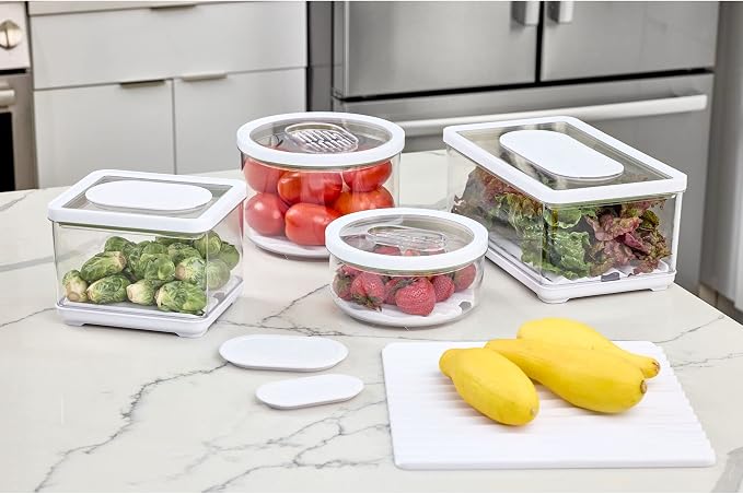iDesign Large Fridge Produce Bin, Clear/White | Removable Drainage Tray, With Lid - Image 4