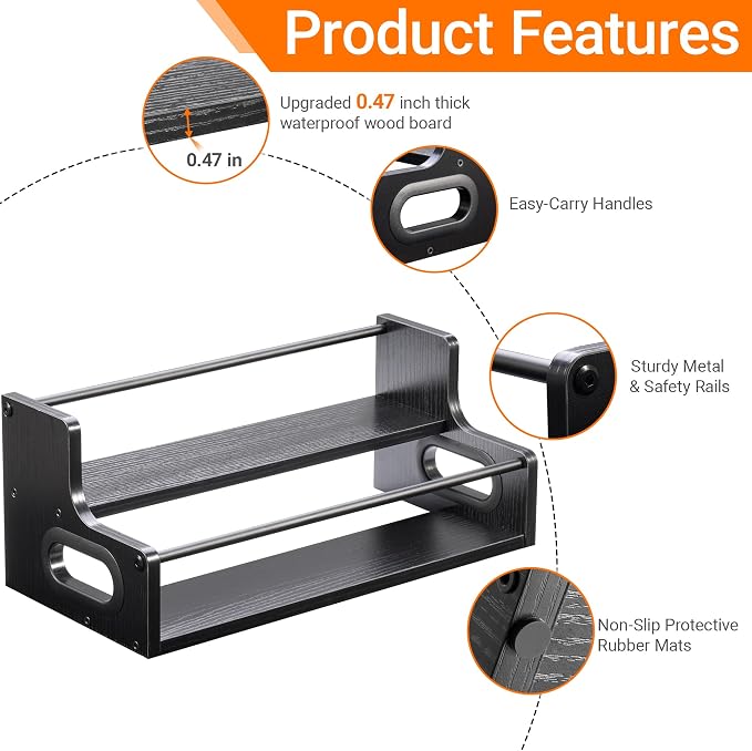 YQBRAO 2-Tier Liquor Bottle Display Shelf, 16-Inch, Black | Holds up to 12 bottles with clear stepped visibility for whiskey, bar carts, compact counters, and home bars. - Image 4