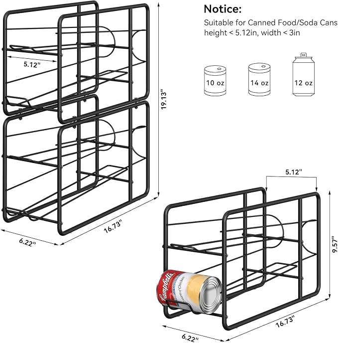 MOOACE 4 Pack Can Organizer for Pantry, Soda Can Dispenser Rack, Black | Stackable Canned Food Storage, Beverage Soup Cans Holder Fridge & Kitchen Cabinet Organizers and Storage - Image 5
