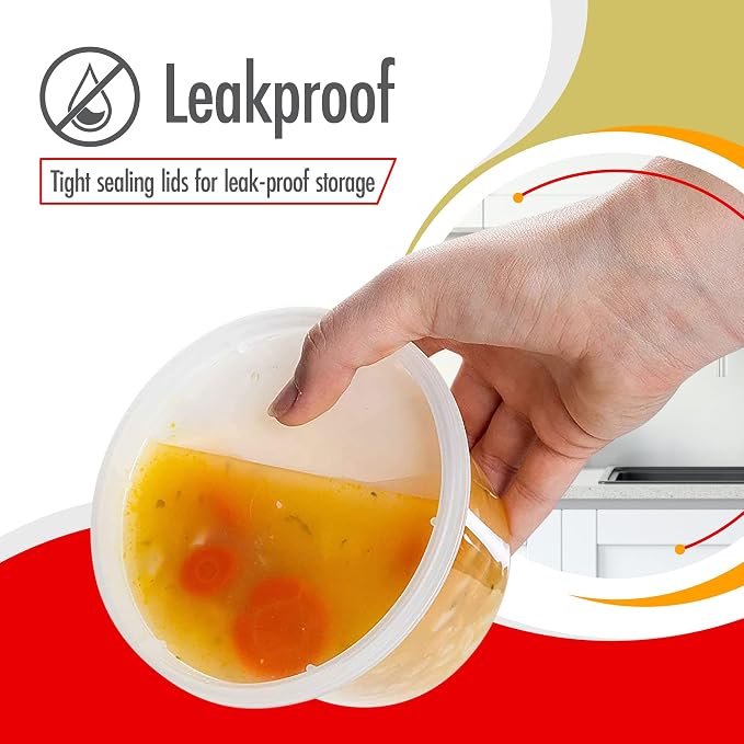 16oz-Deli Containers with Lids Leakproof - 50 Pack BPA-Free Plastic Microwaveable Clear Food Storage Container Premium Heavy-Duty Quality, Freezer & Dishwasher Safe - Image 3