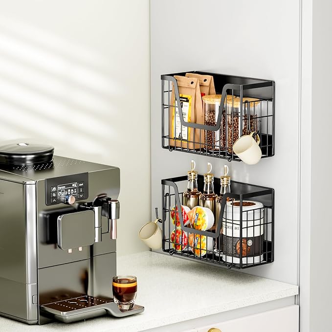 Magnetic Shelf for Fridge, Fruit Basket Magnet Shelves with 2 Hooks | Potato and Onion Storage Bins, Black Magnetic Organizer Side of Fridge Storage, Magnetic Spice Rack for Refrigerator Kitchen - Image 6
