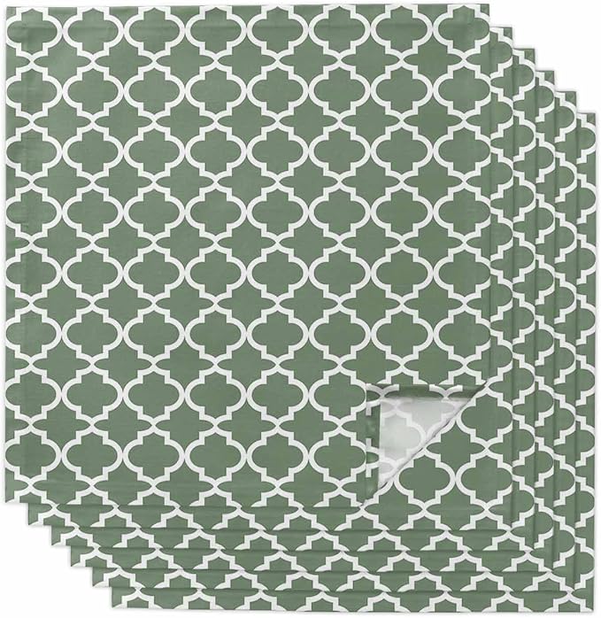 Cloth Napkins Set of 6-20x20 Inches, Sage Green Morocco Washable Reusable Table Napkins, Minimalist Boho Ethnic Abstract Motif Soft & Absortbent Dining Napkin for Party Wedding Hotel Restaurant by Unknown