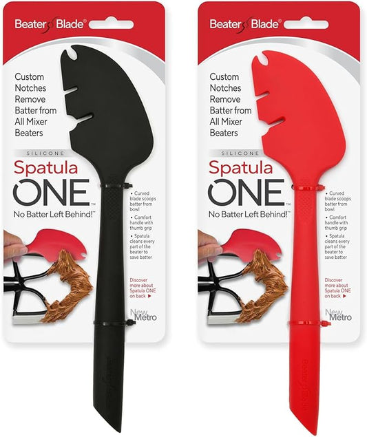 Silicone Spatula ONE Mixer Beater Scraper and Spatula Set, Cherry Red & Black by NewMetroDesign