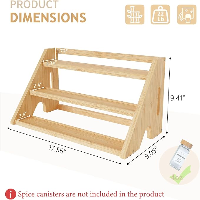 Bamboo Spice Rack Organizer -3-Tier Spice Rack for Countertop,Cabinet Spice Rack Organizer for 24 Spice Jars(4oz)，Step Shelf (yellow) - Image 2