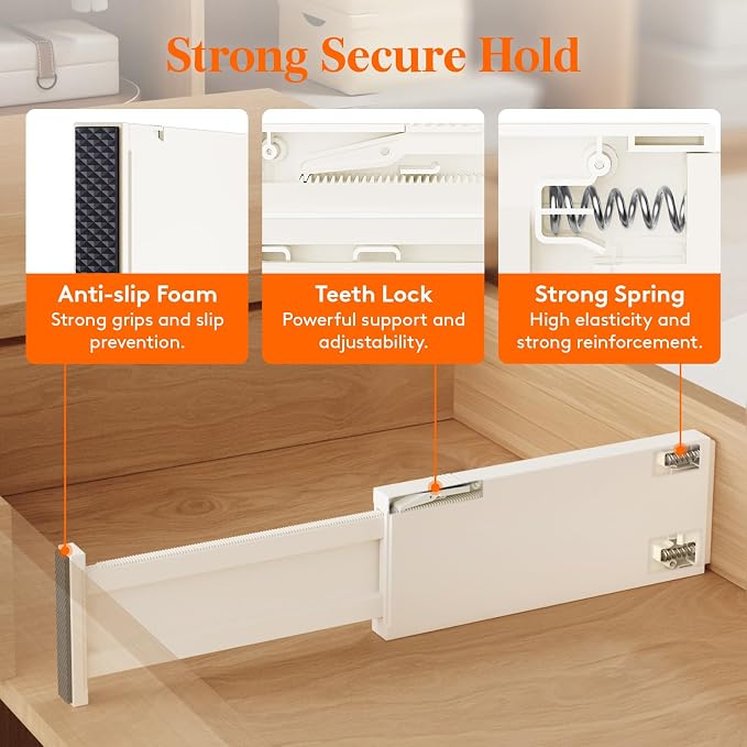 Lifewit 4" High Upgrade Drawer Divider, Adjustable Drawer Organizer Clothes | 5 Pack 11"-17" Expandable Beige Plastic Drawer Separator for Dresser, Kitchen, Closet, Nursery, Office Organization & Storage - Image 3