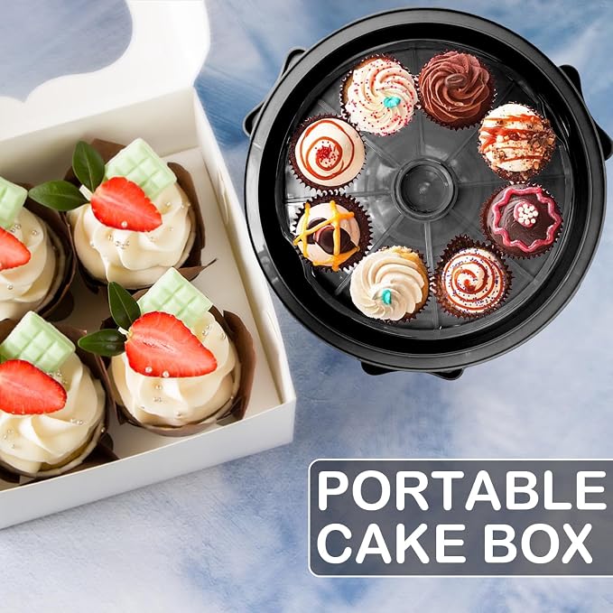Cake Carrier Round Cake Stand Plus Height Cake Container with Cupcakes Pad, Handle, Lid Reusable Package Box for Transporting Desserts,Pie,Toast,Fruit (10" Black) - Image 3