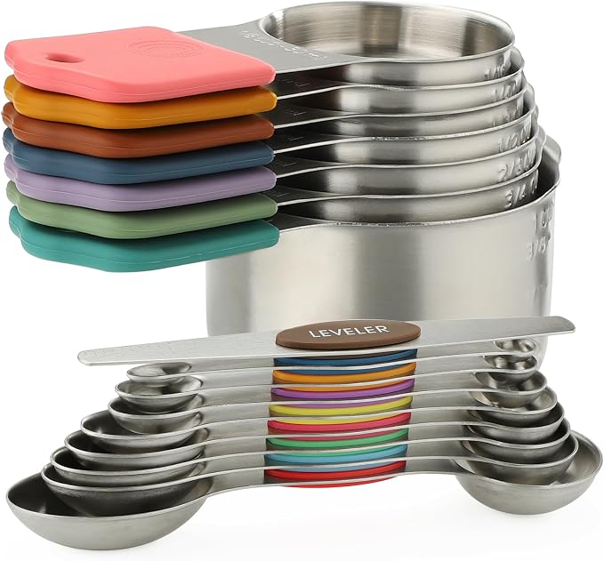 Magnetic Measuring Cups and Spoons Set of 16 Stainless Stee Stackable Nesting 7pcs Measuring Cups 9pcs Measuring Spoons for Dry and Liquid Ingredients by YAMOLIN