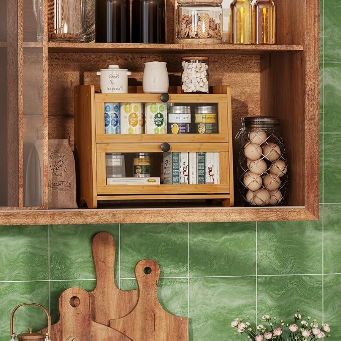 BAMBANG Bread Box for Kitchen Countertop, Extra Large Bamboo Bread Storage Container for Homemade Bread, Double Layer Sourdough Breadox, Bread Bin Organizer for Counter Cabinet Pantry, Natural - Image 7
