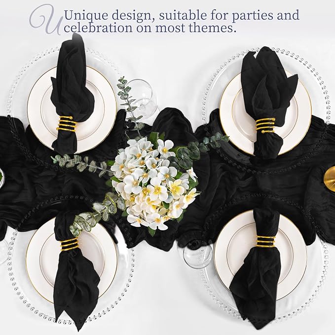 100 Pack Black Cloth Napkins 20x20Inch Cheesecloth Napkins | Elegant Cloth Napkins for Table, Washable Rustic Boho Gauze Napkins, for Wedding Party Bridal Baby Shower Halloween Decor - Image 6