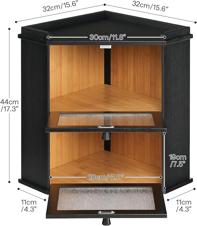 HOOBRO Bread Box, Corner Bread Box for Kitchen Countertop, 2-Tier Bamboo Bread Box, Food Storage Box, Bread Storage Container with Shelf, Bread Bin for Kitchen, Dining Room, Black BK19MB01 - Image 3